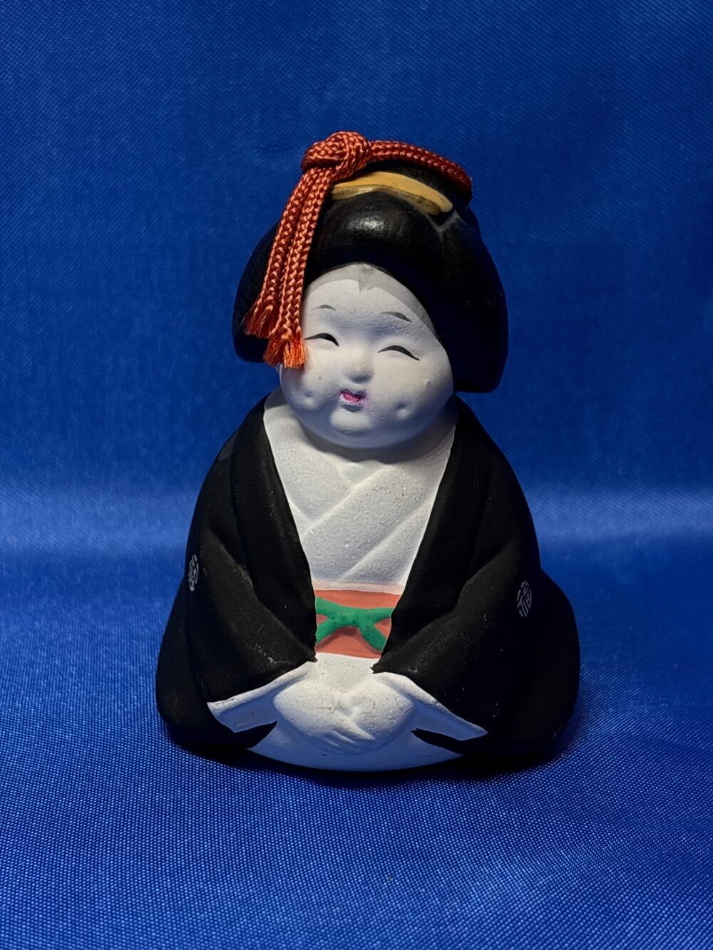 Vintage Clay Pottery Otafuku Japanese Good Luck Lady Bell